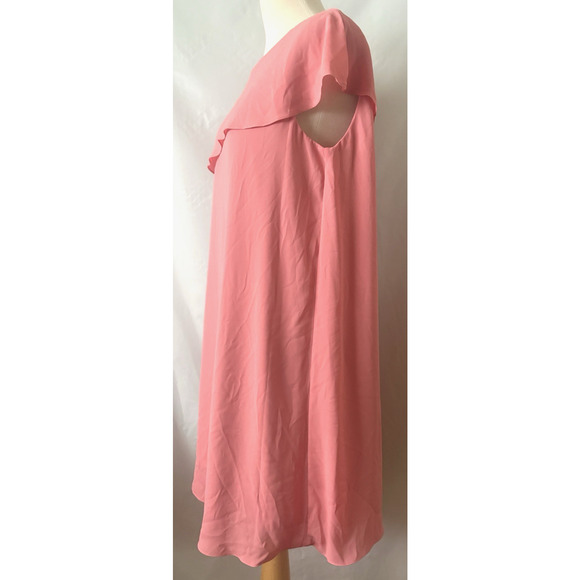 ELISE Coral/Salmon Crape Gauze Lined Asymmetric Calfan Dress Size XL - Picture 4 of 11